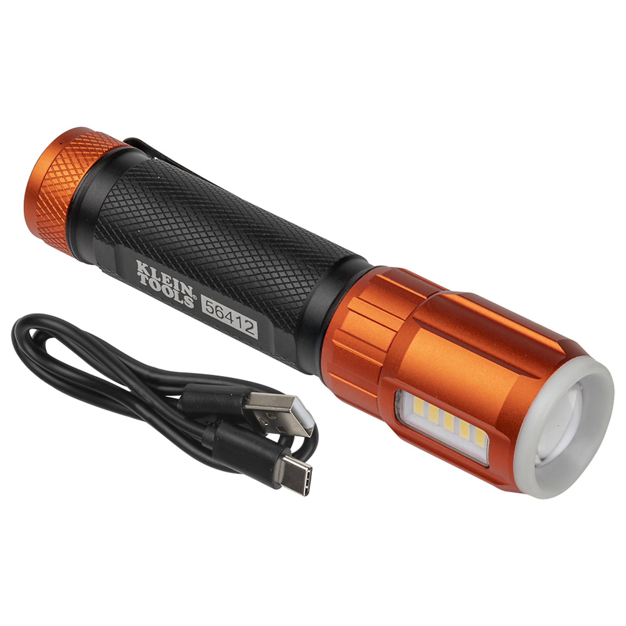 Klein Tools, Rechargeable LED Flashlight with Worklight, Light Output 500 lumen, Light Bulb Type LED, Model# 56412